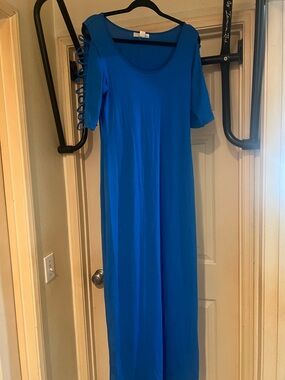 Derek Heart Royal Blue Maxi Dress with Ladder Sleeve Detail